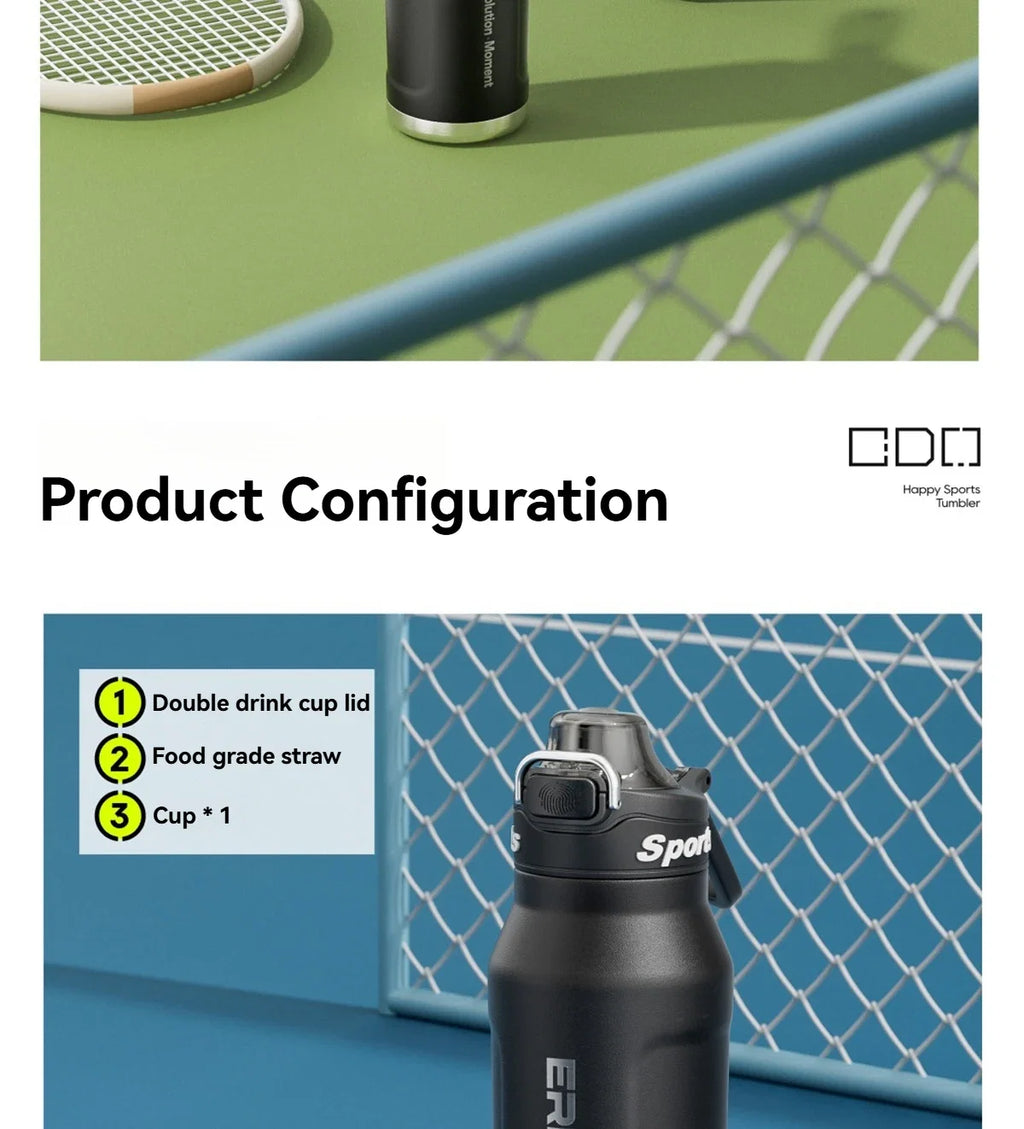 Gourde Isotherme Sport en Inox avec Poignée - Double Paroi Chaud/Froid