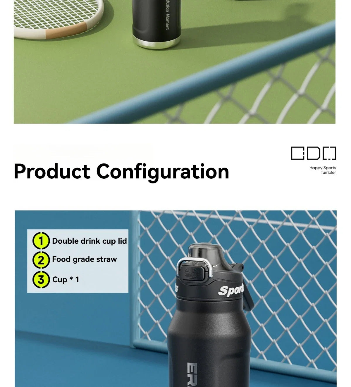 Gourde Isotherme Sport en Inox avec Poignée - Double Paroi Chaud/Froid