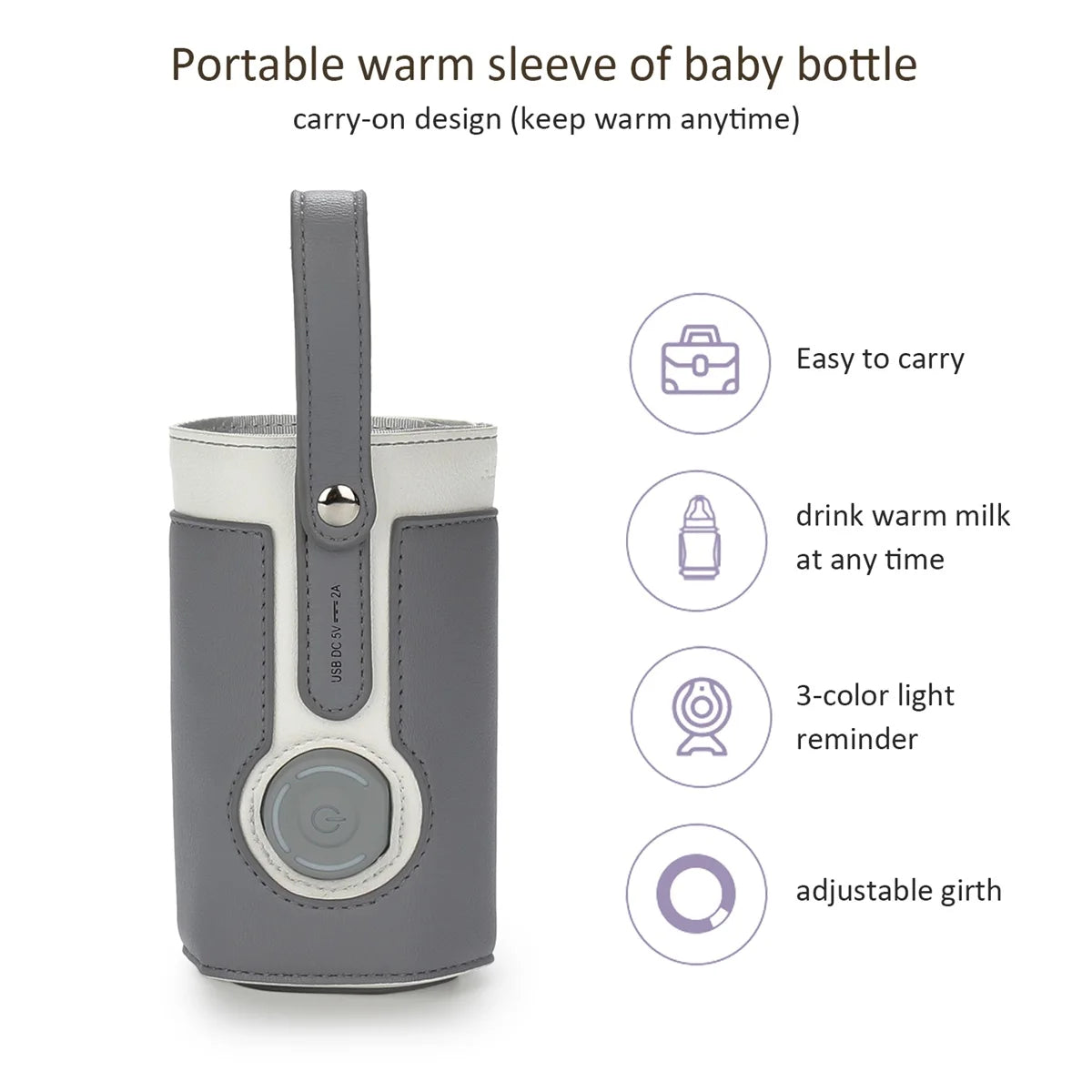 Chauffe-Biberon Nomade USB en Cuir PU – Température Réglable 3 Niveaux