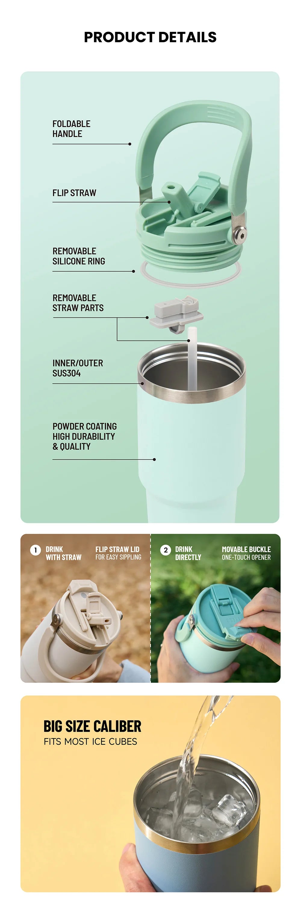 TYESO Thermos Tasse à Café avec Anse (600ml / 900ml / 1200ml)