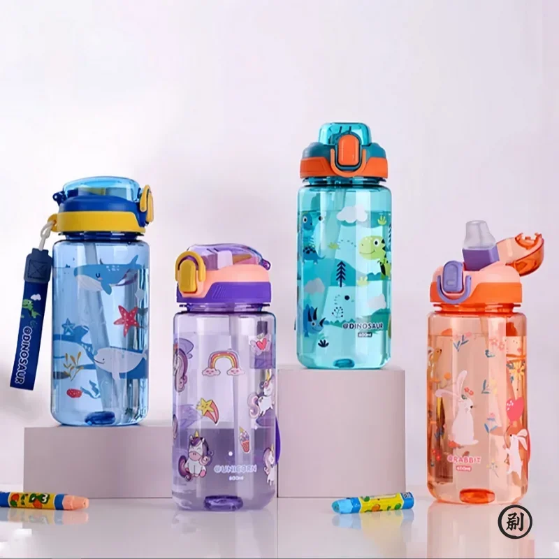 Gourde Dinosaure Enfant 600ml avec Paille – Bouteille Étanche et Pratique