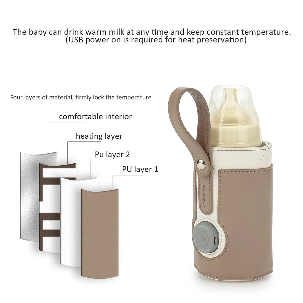 Chauffe-Biberon Nomade USB en Cuir PU – Température Réglable 3 Niveaux