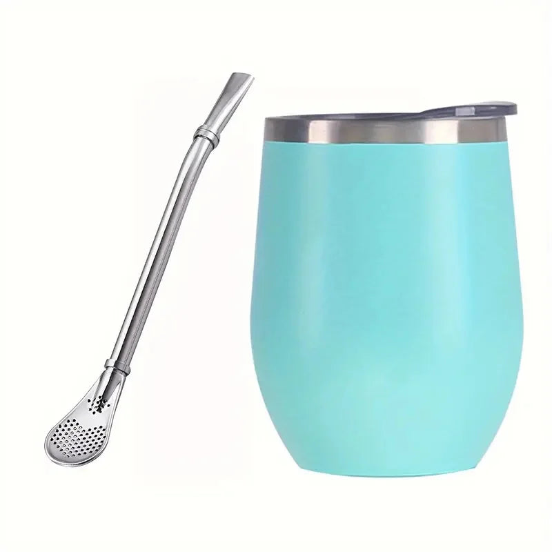 Kit Tasse à Maté Isotherme en Inox – Gobelet Yerba Mate Double Paroi avec Pailles et Couvercles / 350ml