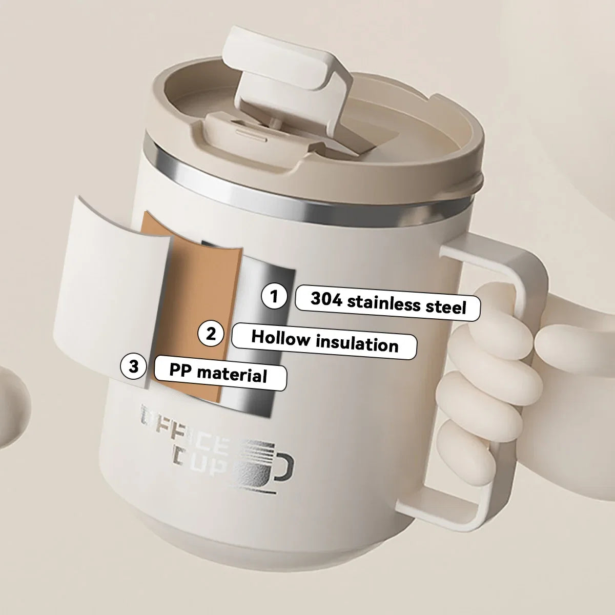 Mug à Café Isotherme avec Poignée – Tasse de Voyage Étanche en Inox / 500ml