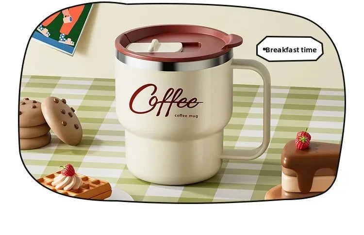 Mug Isotherme Inox WORTHBUY 304 avec Poignée – Tasse à Café Anti-Fuite