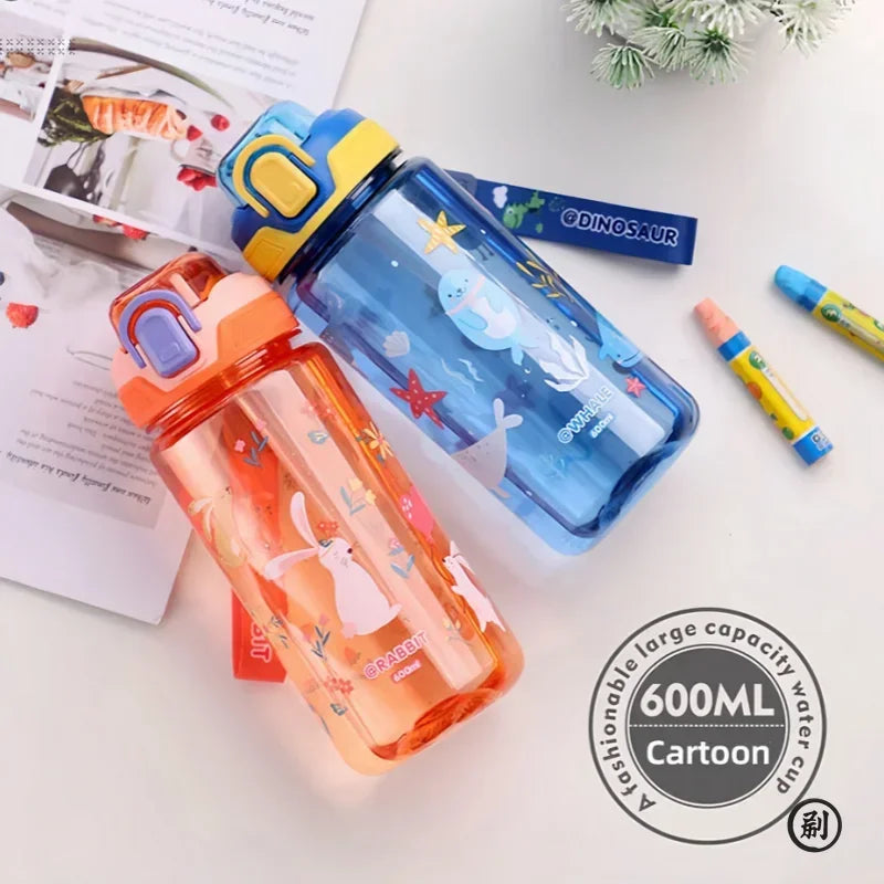 Gourde Dinosaure Enfant 600ml avec Paille – Bouteille Étanche et Pratique