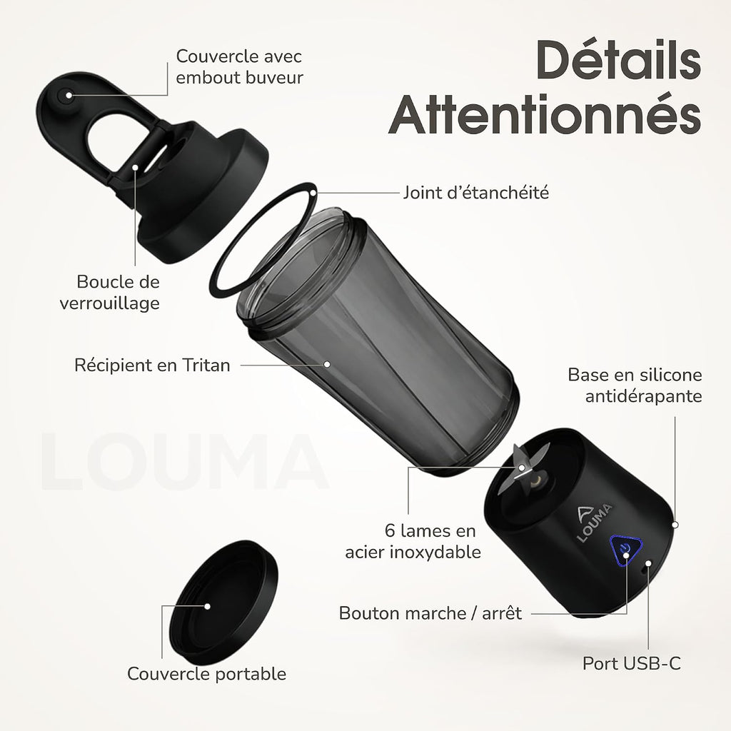 Blender Portable 650Ml  : Mixeur Smoothie USB, Sans Fil, 6 Lames