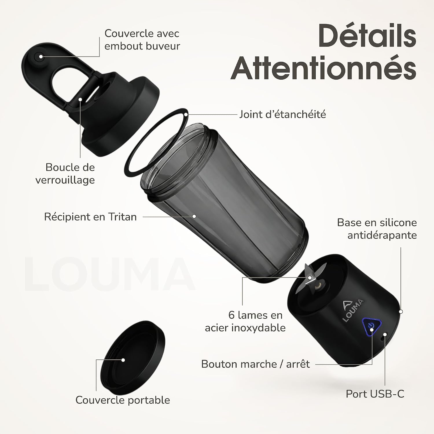 Blender Portable 650Ml  : Mixeur Smoothie USB, Sans Fil, 6 Lames