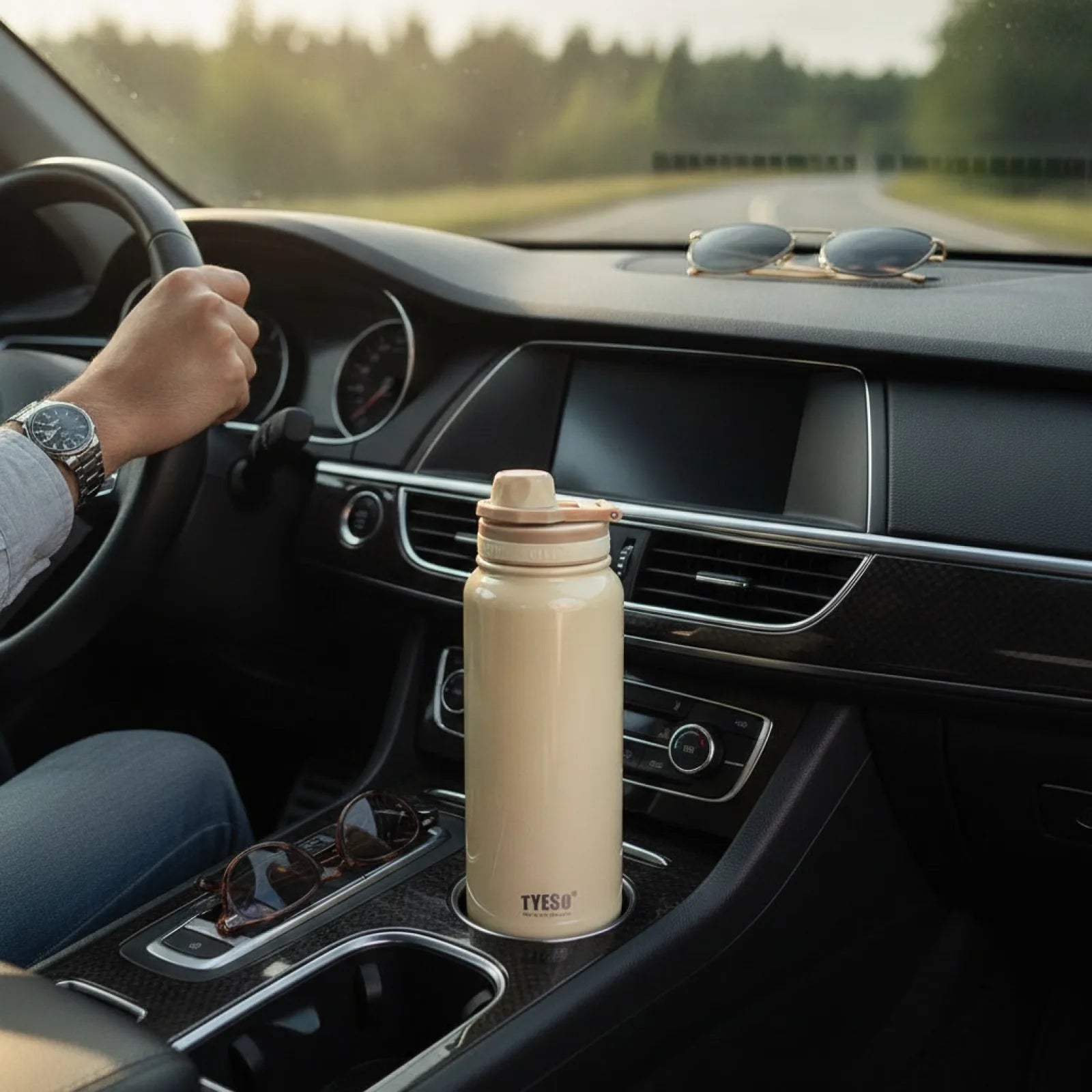 Bouteille isotherme TYESO pour voiture, gourde isolée, gobelet à eau pour les sports de plein air, les voyages, flacons sous vide, tasse thermique en acier inoxydable